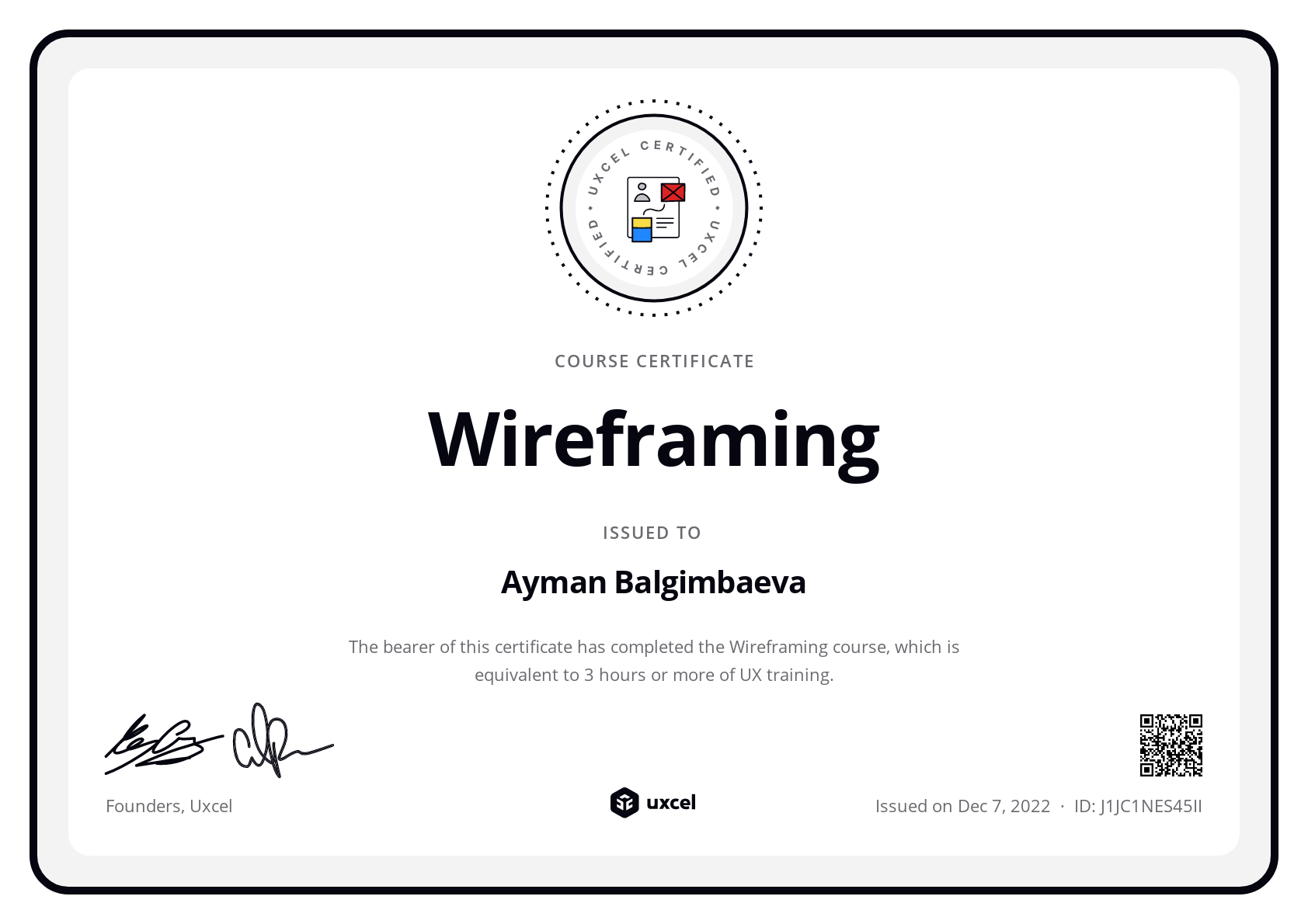 Ayman Balgimbaeva's certificate